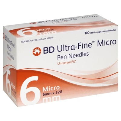 BD Ultra-Fine Micro 6 mm × 32G reference packaging; listing quantity 90 needles
