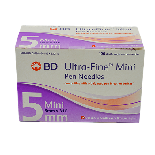 BD Ultra-Fine Mini 5 mm × 31G reference packaging; listing quantity 90 needles
